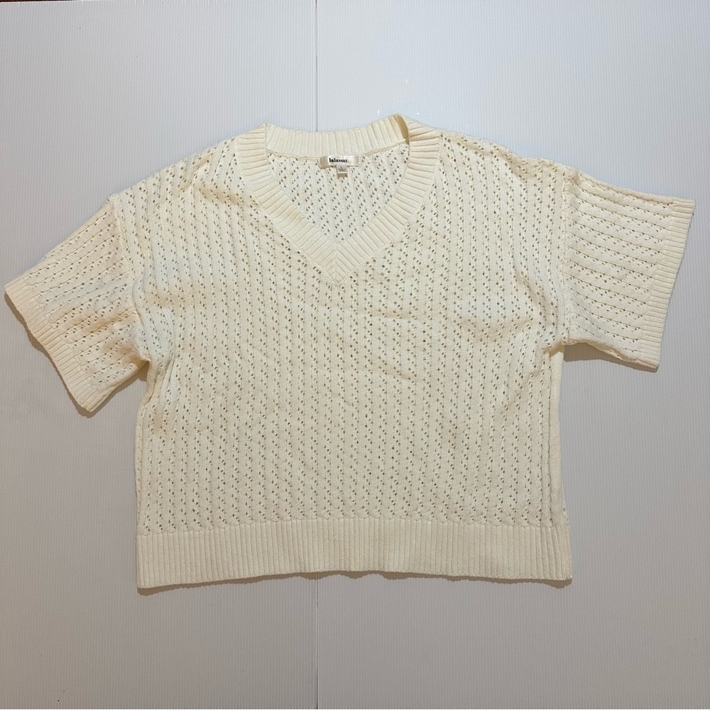 NWOT! Pink Lily - Cream Knit Short Sleeve Sweater Size Large